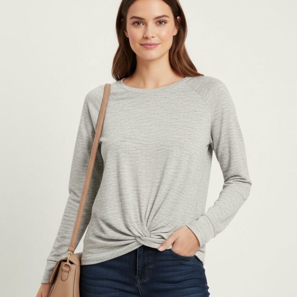 JUICY COUTURE Women’s Heathered Light Gray Pink Long Sleeve Raglan Knit Top XL